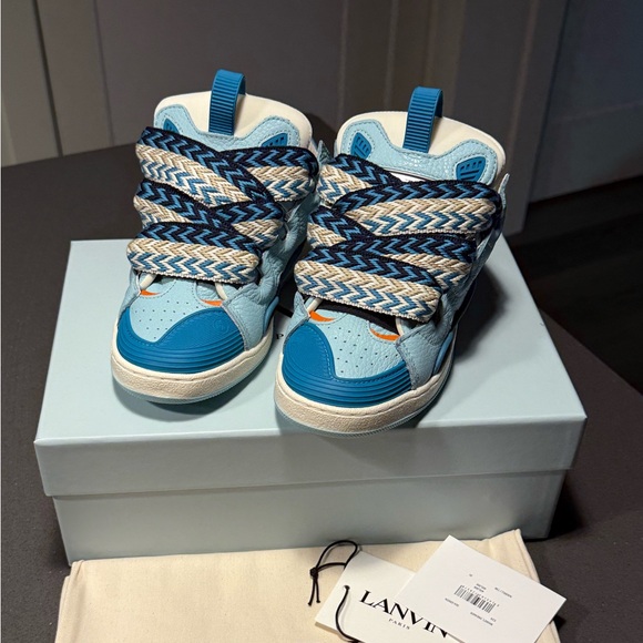 LANVIN KIDS UNISEX LEATHER LACE-UP SNEAKERS SIZE 35 EU - Picture 2 of 9